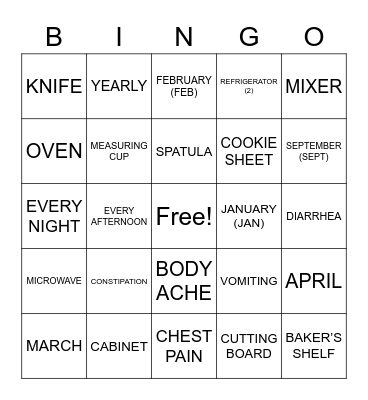 ASLdeafined.com (Kitchen / Calendar / Symptoms of illness-1) Bingo Card
