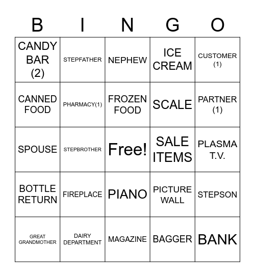 ASLdeafined.com (Grocery store / Extended family / Living room) Bingo Card