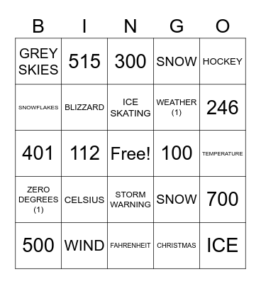 ASLdeafined.com (Winter / Numbers in hundreds / Weather-1) Bingo Card