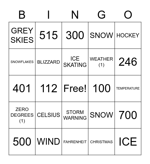 ASLdeafined.com (Winter / Numbers in hundreds / Weather-1) Bingo Card