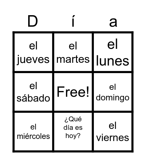 Los días Bingo Card