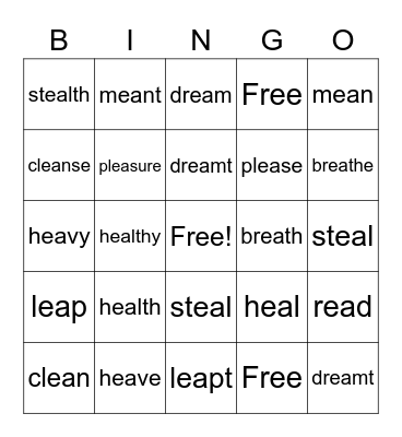 Short and Long ea Word Bingo Card