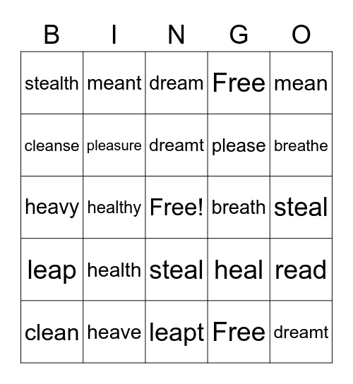 Short and Long ea Word Bingo Card