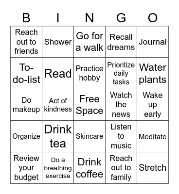 Morning Routine Bingo Card