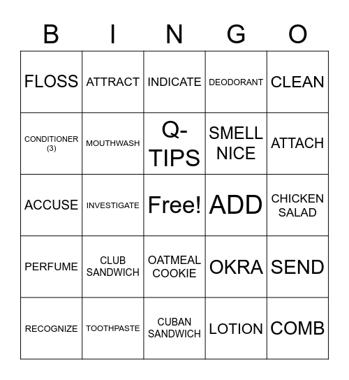 ASLdeafined.com (Personal hygiene / Verb-8 / Food-4) Bingo Card