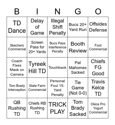 Guild Family Super Bowl LV Bingo Card
