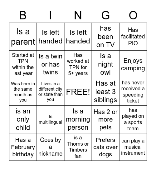 Find someone who... Bingo Card