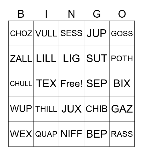 WILSON BINGO Card