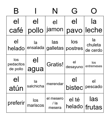 La Comida Bingo Card