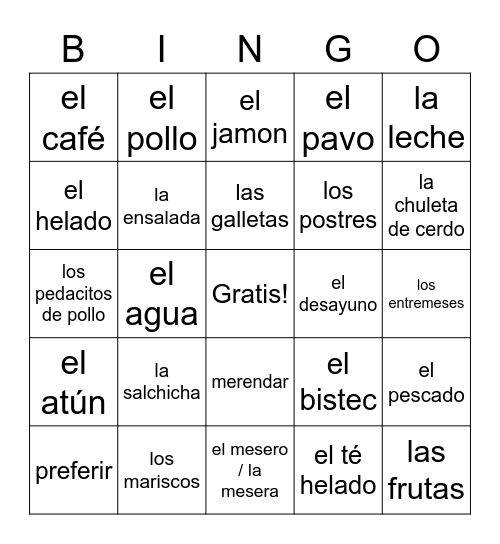 La Comida Bingo Card