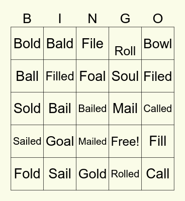 Accent Practice Bingo Card