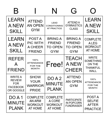 WAHS CHEER BINGO Card
