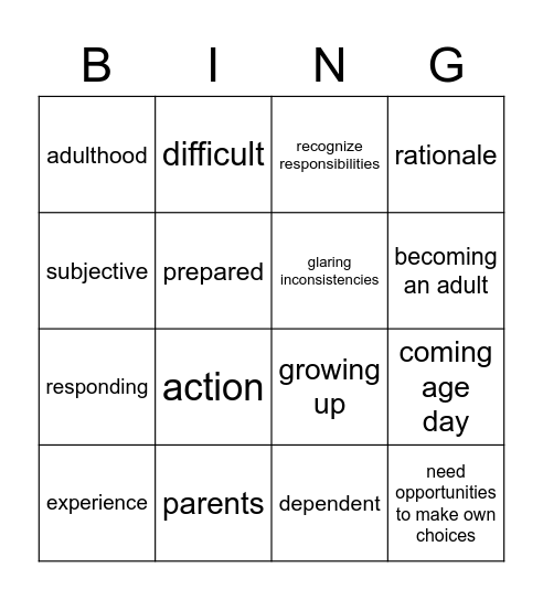 Parental Article Bingo Card