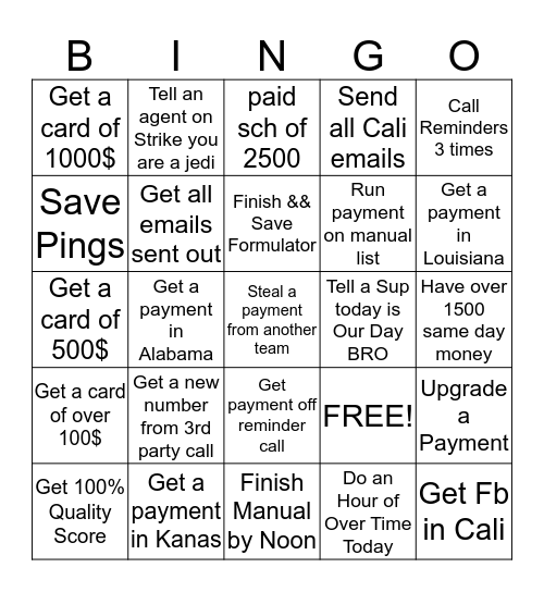 Fabulous Friday Bingo Card
