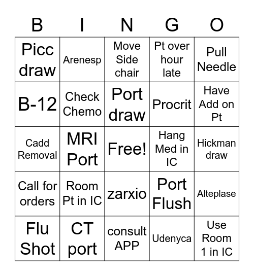 Shot Room Bingo Card
