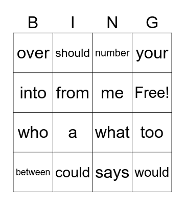 Friday February 5 Trick Word BINGO Card