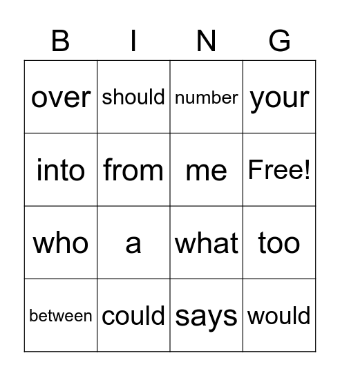 Friday February 5 Trick Word BINGO Card