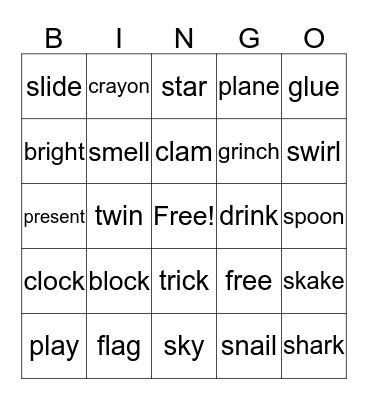Beginning Blends Bingo Card