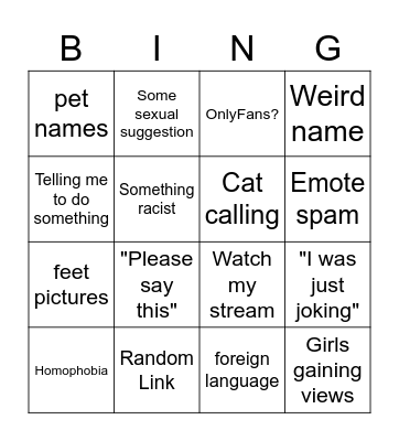 Just Chatting Bingo Card