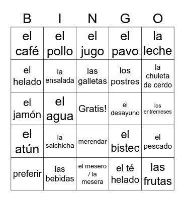 La Comida y los Postres (New) Bingo Card
