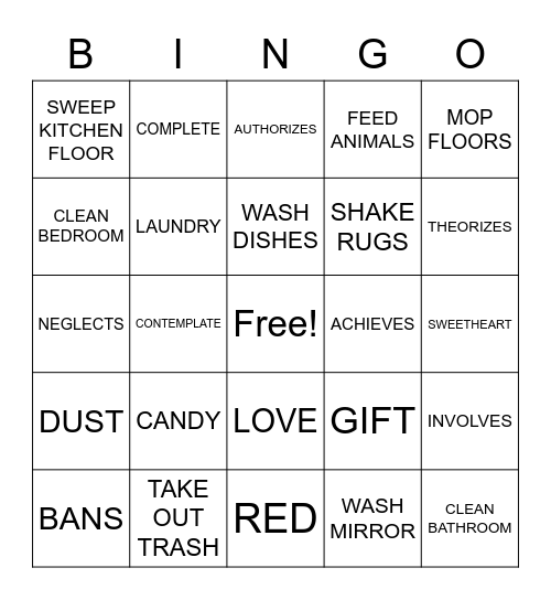 ASLdeafined.com (Chores / Verb-12 / Valentine's day) Bingo Card