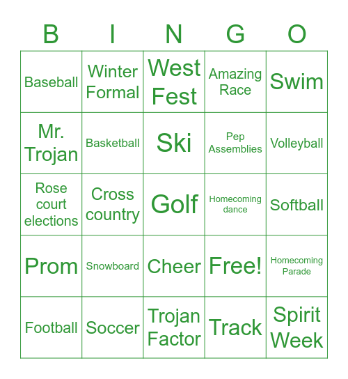 Spring Activities and Events Bingo Card