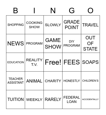 ASLdeafined.com (Types of T.V. programs / College-2 / Adverbs-2) Bingo Card
