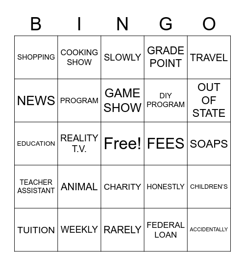 ASLdeafined.com (Types of T.V. programs / College-2 / Adverbs-2) Bingo Card
