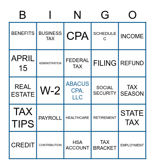 ABACUS TAX BINGO Card