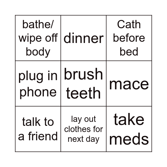 Evening Routine Bingo Card