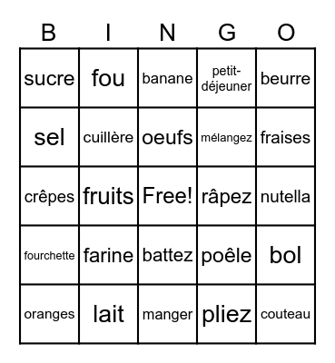 Crêpes suzettes Bingo Card