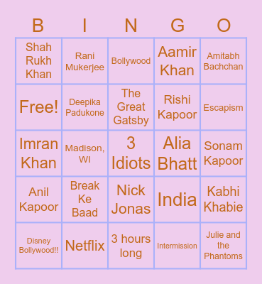Bollywood Bingo! Bingo Card