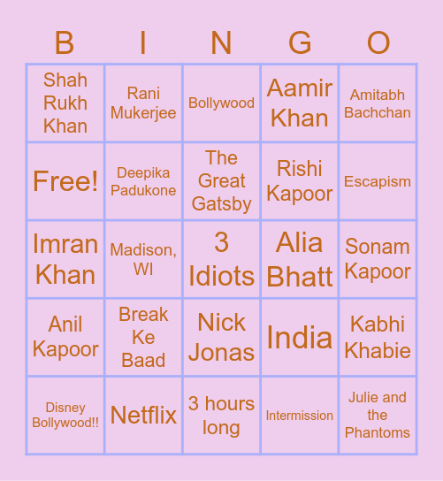 Bollywood Bingo! Bingo Card