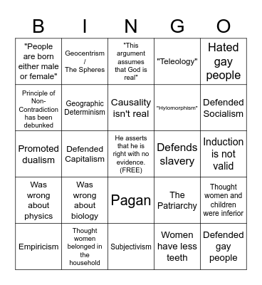 Aristotle Objections Bingo Card