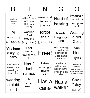 Medical Bingo Card