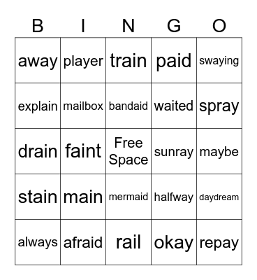 Long A Bingo Card