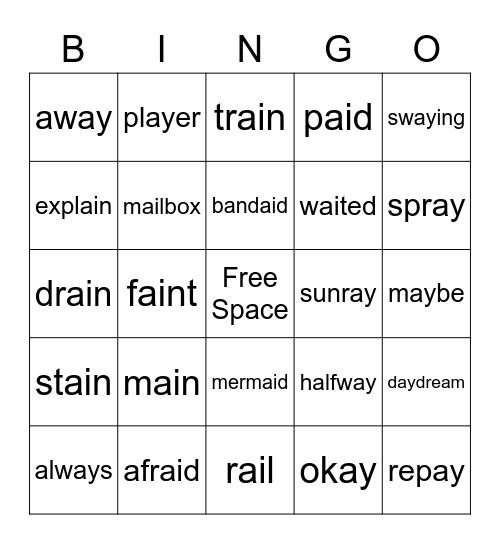Long A Bingo Card