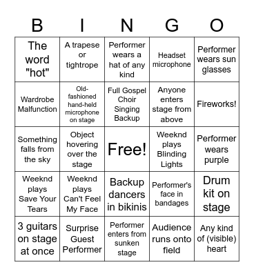 Half Time Bingo Card