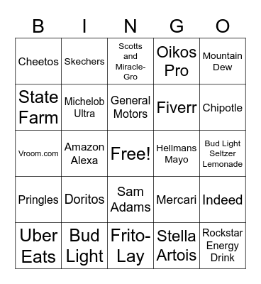 Super Bowl Bingo Card