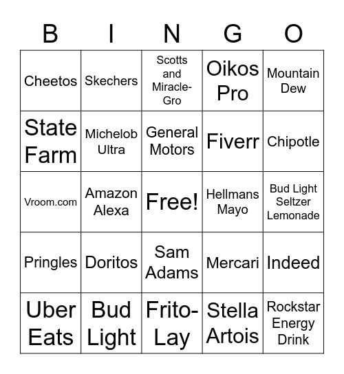 Super Bowl Bingo Card