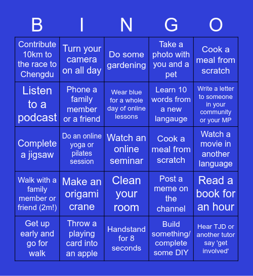 Glenesk Lockdown Bingo Card