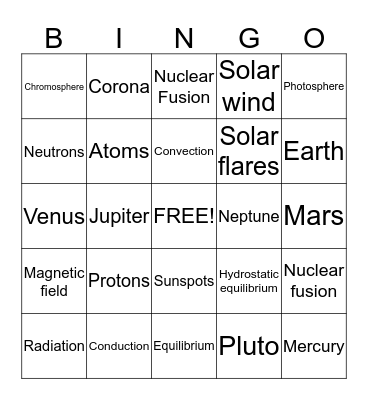 Sun Bingo Challenge Bingo Card
