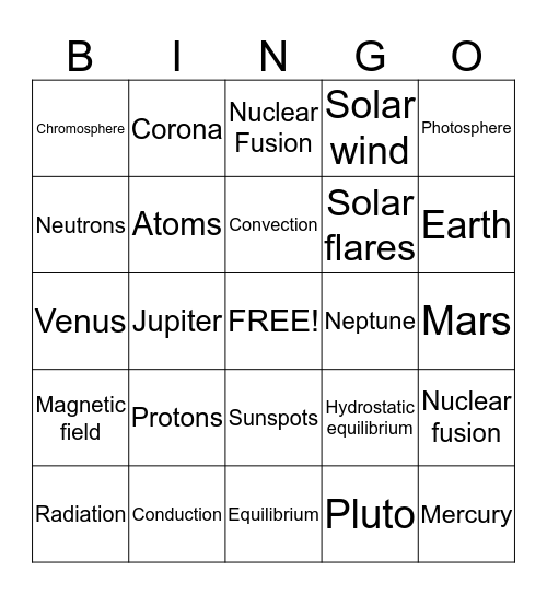 Sun Bingo Challenge Bingo Card