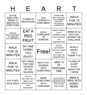 Heart Healthy Bingo Card