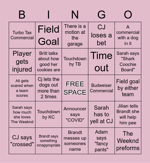 SUPERBOWL LV Bingo Card