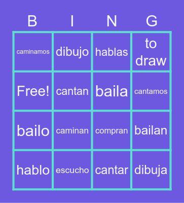 Conjugating -AR Verbs Bingo Card