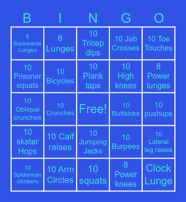 Fitness Bingo Card