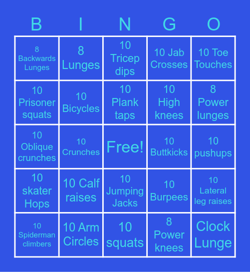 Fitness Bingo Card