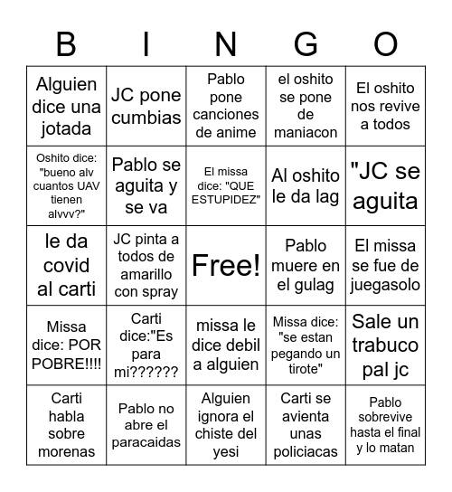 Bingo de las perritas Bingo Card