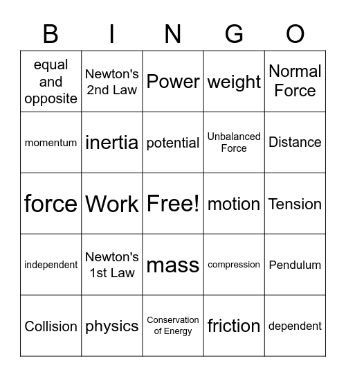 Physics Bingo Card